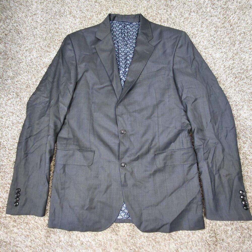 Ted Baker Endurance Blazer Mens 44L Grey 100% Wool Sport Coat Jacket Two Button